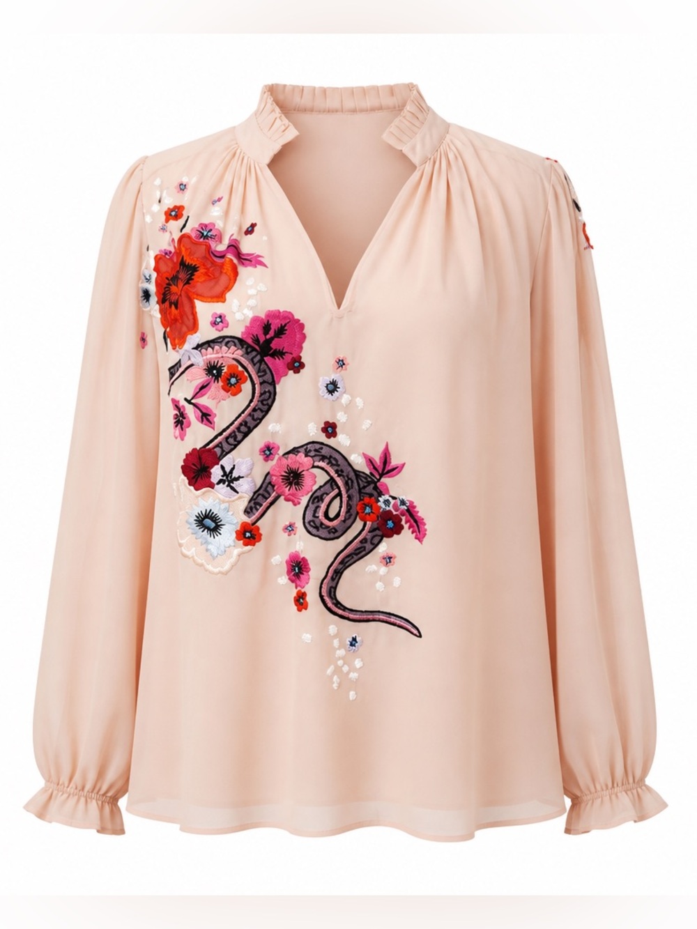 Roberto Cavalli Embroidered Blouse in Blush Silk Chiffon #224
